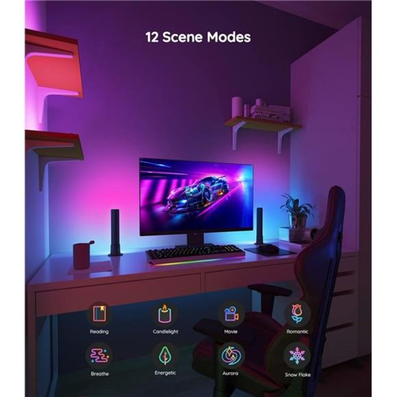Smart Light Bars, RGBICWW Smart LED Lights with 12 Scene Modes and Music Modes - Picture 2 of 6